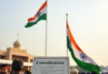 Indian Constitution Day: Celebrating the Foundation of India’s Democracy Indian Constitution, with the national flag, and people pledging