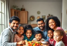 Global Family Day: Honoring the Strength of Family Bonds family gathered together, sharing a meal or enjoying quality time in a home