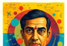 National Mathematics Day: Celebrating the Genius of Srinivasa Ramanujan illustration featuring mathematical symbols, the portrait of Srinivasa Ramanujan, the genius mathematician
