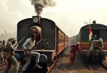 Kakori Train Robbery: A Defining Moment in India’s Freedom Struggle An image of the Kakori Train Robbery, depicting the daring act of Indian revolutionaries intercepting a train.