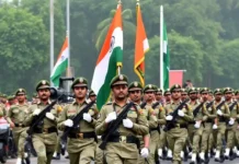 Importance of Army Day: Honoring the Bravery and Sacrifice of the Indian Army Indian Army personnel participating in a parade, with military equipment and flags, honoring the sacrifices and valor of the armed forces.