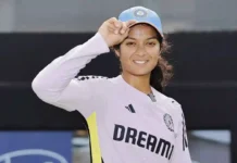 Pratika Rawal: Birthday , age Cricket Journey Pratika Rawal in action on the cricket field, celebrating her maiden century, with her bat raised in triumph.