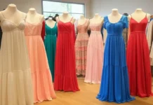 National Dress Day: A Celebration of Style, Fashion, and Self-Expression A collection of colorful dresses displayed on mannequins - National Dress Day