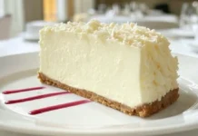 National White Chocolate Cheesecake Day: A Decadent Celebration of Creamy Sweetness A delicious slice of white chocolate cheesecake topped with white chocolate shavings -National White Chocolate Cheesecake Day