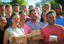 Red Nose Day: Bringing Laughter and Support to Those in Need A group of individuals wearing red noses, smiling and engaging in fundraising activities for Red Nose Day