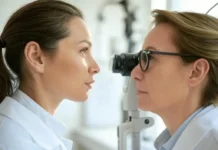 1st April: Prevention of Blindness Week An eye care professional examining a patient’s eyes, raising awareness about the importance of vision care on Prevention of Blindness Week