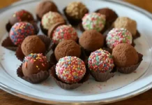 National Truffle Day – May 2nd Elegant presentation of chocolate truffles on a decorative plate