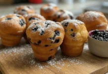 National Blueberry Popover Day: A Celebration of Fluffy Delights Freshly baked blueberry popovers with powdered sugar -National Blueberry Popover Day
