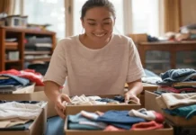 National Old Stuff Day (March 2nd) on National Old Stuff Day a person sorting through a box of vintage items like old books, clothes, and knick-knacks