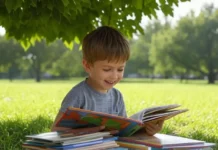 World Book Day (April 23) Children reading books during a World Book Day school event