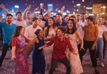 World Party Day – April 3rd People dancing at a rooftop party during sunset – World Party Day celebration