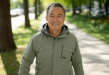 Walk Around Things Day (April 4th) Person walking around a puddle on a sidewalk during a morning stroll on Walk Around Things Day