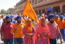 Baisakhi: Celebrating Harvest, Heritage, and Spiritual Unity Sikh devotees carrying the Nishan Sahib during a Baisakhi Nagar Kirtan