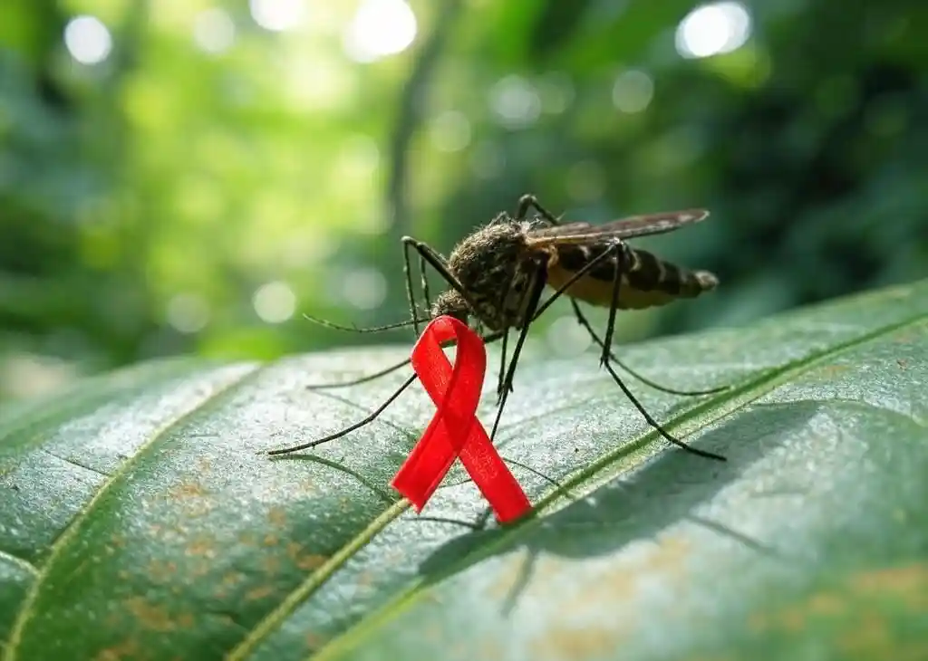 World Malaria Day awareness poster a mosquito with a red awareness ribbon, symbolizing the fight against malaria World Malaria Day awareness poster a mosquito with a red awareness ribbon, symbolizing the fight against malaria