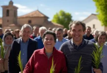 Palm Sunday: Celebrating Jesus’ Triumphal Entry into Jerusalem Worshippers waving palm branches during a Palm Sunday procession outside a cathedral