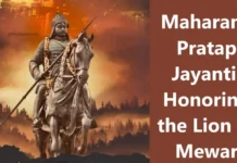 Maharana Pratap Jayanti: Honoring the Lion of Mewar Maharana Pratap riding his horse Chetak in traditional Rajput armor.