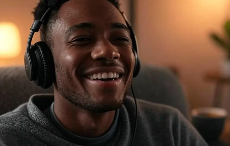 Person enjoying their favorite song on repeat, celebrating National Repeat Day. Person enjoying their favorite song on repeat, celebrating National Repeat Day.