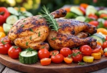 National Chicken Month 2025: Celebrate America’s Favorite Protein All September Long Grilled chicken breasts with vegetables on a plate – healthy meal option - National Chicken Month celebrated